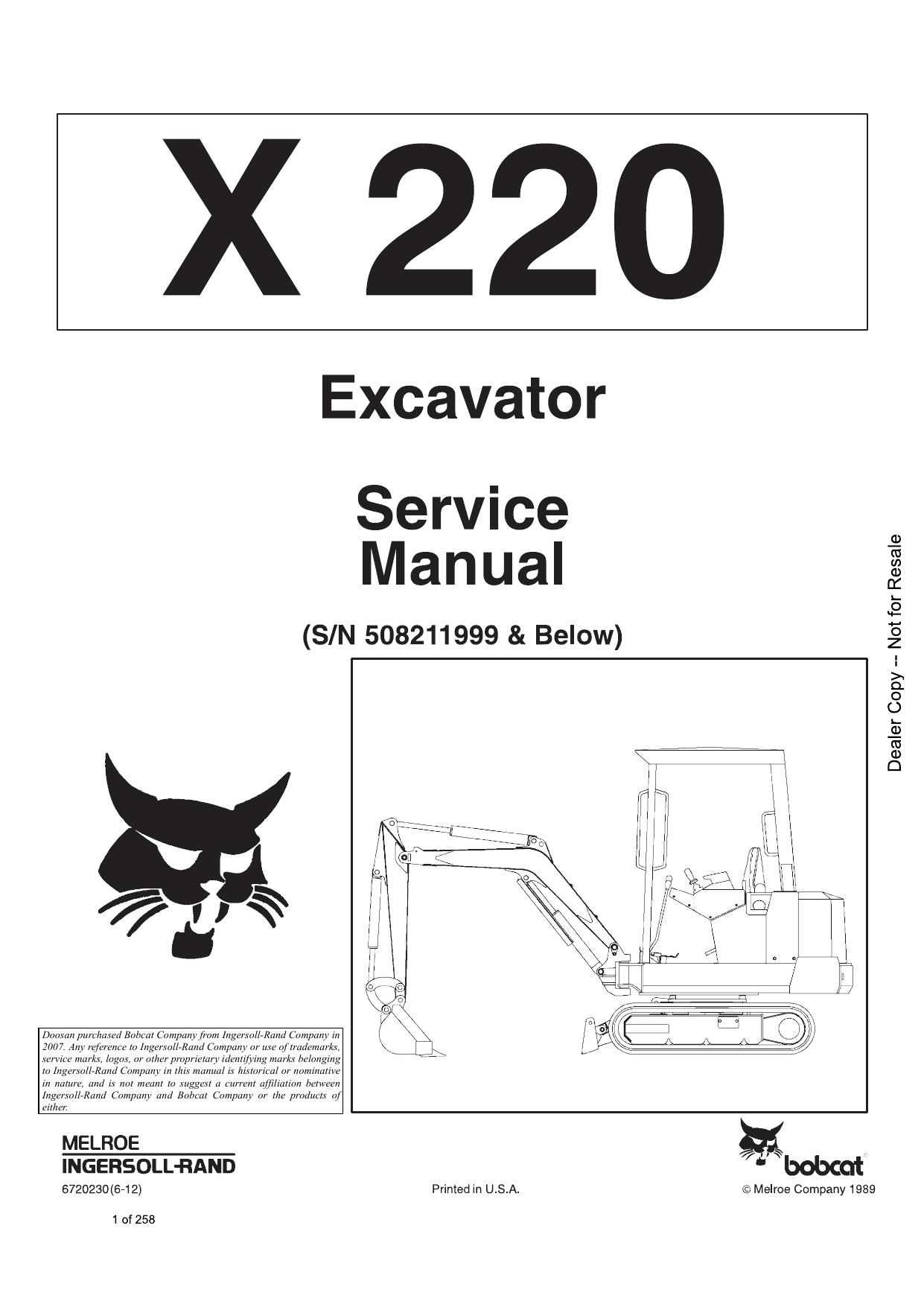X220 Excavator Service Manual Bobcat 2